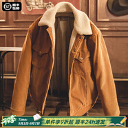 馬登工裝 美式燈芯絨翻領(lǐng)夾克仿羊羔毛保暖外套復(fù)古加厚棉衣男秋季 姜黃色 2XL