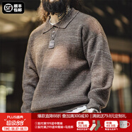 馬登工裝 美式復(fù)古針織polo衫慵懶風(fēng)寬松翻領(lǐng)套頭雜色毛衣男春季 咖色 S