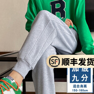 幻黛休閑褲女春季新款運動(dòng)褲韓版寬松哈倫褲松緊腰小腳褲子 淺灰九分- 加絨 2XL
