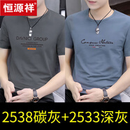 恒源祥圓領(lǐng)短袖T恤男2025夏季新款男裝純棉半袖打底衫上衣服體恤 2538碳灰+2533深灰 XXXL【建議160-180斤】