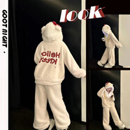 夢(mèng)舒紛睡袍女冬睡衣春秋季可愛(ài)學(xué)生中長(cháng)款加絨加厚宿舍家居服珊瑚絨卡通 小貓咪套裝 S