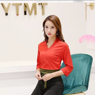 淘茲朗SPA養(yǎng)生館氣質(zhì)技師工作服套裝夏季新款足療夜店店工作服女顯瘦 紅色中袖單上衣 S