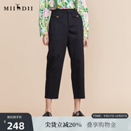 MIIDII謎底2022春新款簡約帥氣千鳥格織帶背帶褲長褲女221MK0002 黑色 S