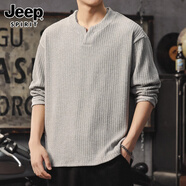 JEEP SPIRIT吉普高級感美式V領(lǐng)長(cháng)袖T恤男2025新款肌理彈力內搭打底衫衛衣男裝 花灰 M 100-120斤