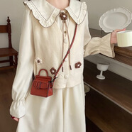 G.duck12-18歲女大童紅色連衣裙秋冬裝女孩娃娃領(lǐng)公主裙針織馬甲兩件套 白馬甲+杏裙 170 M建議95-105斤