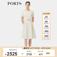 PORTS寶姿春季新品女裝優(yōu)雅純色通勤腰帶裝飾束腰短袖連衣裙 奶白色 XXS (0)