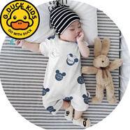 G.duck連體衣純棉薄款0-16男女寶寶短袖連體哈衣夏裝爬服新生兒衣服的 白色 米奇 36cm 90碼 建議19-25斤