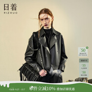日著(zhù)（rizhuo）品牌女裝2025秋季新款高級氣質(zhì)時(shí)髦短外套翻領(lǐng)三防真綿羊皮衣 夜黑 L
