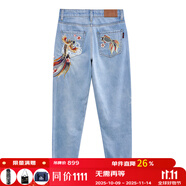 鬼洗梅海飛魚男友褲女圖騰刺繡純棉牛仔褲 23N7401 76淺藍(lán)色 L
