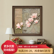 奇瓦麗美式風格入戶玄關(guān)掛畫正對門大芬村油畫村臥室床頭裝飾畫餐廳壁畫 S款玉蘭花【搭配R】 復古棕框-高質(zhì)肌理畫 40*40【推薦兩幅掛1.2米寬床頭】