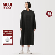 無印良品（MUJI）女式 法蘭絨 立領(lǐng)長袖連衣裙女裝裙子純棉連身裙25年秋季新品 炭灰色格紋 XL (165/92A)