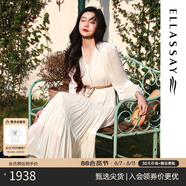 歌力思（ELLASSAY）博主同款25春夏新款法式浪漫優(yōu)雅緞面光澤波西米亞度假連衣裙女 珠光白 S