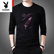 花花公子（PLAYBOY）高端純棉長袖t恤男春裝新款圓領(lǐng)體恤印花衛(wèi)衣打底小衫運動上衣服 1918-1紫色(春秋) 不加絨 薄款 2XL 180XXL