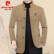 皮爾卡丹（pierre cardin）羊毛呢外套男秋冬季中年商務(wù)立領(lǐng)夾克男休閑潮流羊毛絨外套爸爸裝 卡其2025 M (100-120斤)