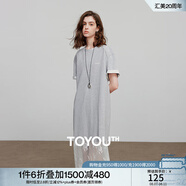初語抗菌短袖T恤裙女2025夏季新款蕾絲拼接寬松圓領(lǐng)純棉連衣裙 淺花灰色 均碼