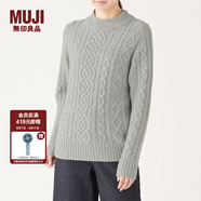 無印良品 MUJI 女式 阿蘭圖案 高領(lǐng)毛衣 長袖針織衫女款冬季W(wǎng)9AA874 淺灰色 S (155/80A)