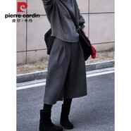 皮爾卡丹歐貨慵懶灰色七分毛呢褲女2025秋冬新款高腰顯瘦寬松百搭闊腿中褲 深灰色 L 建議106-115斤