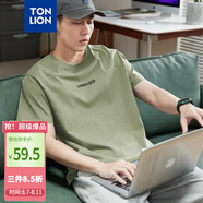 唐獅（TonLion）2025夏男圓領(lǐng)前片印花下擺織標(biāo)短袖T恤 軍綠  XL 