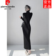 皮爾卡丹（pierre cardin）高個子超長款拖地內(nèi)搭毛衣裙秋冬高領修身顯瘦打底包臀針織連衣裙 黑色 S 建議80-95體重