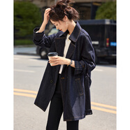 沫晗依美【撞色線(xiàn)復古經(jīng)典原色丹寧系腰帶寬松風(fēng)衣外套】秋季新款 原色牛仔 L