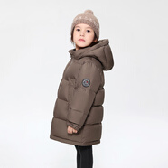 巴布豆（BOBDOG）兒童羽絨服2025年新款男女短款A抗菌三防面料大兜連帽外套 深咖色 90