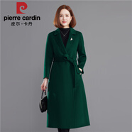 皮爾卡丹雙面羊絨大衣女2025秋冬100純色羊毛長(cháng)款過(guò)膝A字版型高端毛呢外套 祖母綠 XL