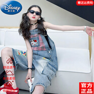 迪士尼（Disney）女童夏裝2025新款中大童薄款牛仔中褲小女孩網(wǎng)紅七分背帶褲套裝潮 官方旗艦背帶褲 130 尺碼7~8歲【120-130cm】