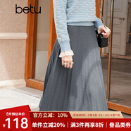 百圖betu女裝秋冬新款半身裙法式百褶高腰顯瘦A字針織裙女2310T76 灰色 L