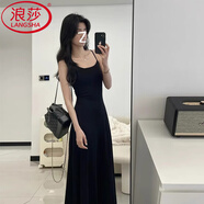浪莎吊帶連衣裙女2025夏季新品黑色裙子顯瘦修身性感法式赫本風(fēng)小黑裙 【針織高彈】黑色 S 【推薦80-90斤】