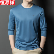 恒源祥長(cháng)袖t恤男圓領(lǐng)休閑純色棉質(zhì)體恤衫 2025春秋季中青年薄款打底衫 天藍色 XL 180碼【適合145-160斤】