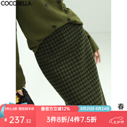 COCOBELLA預售[苔蘚綠]細閃銀蔥千鳥(niǎo)格羊毛半身裙女秋冬毛呢筒裙HS87 HS87B春版 L