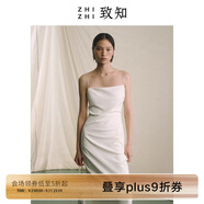 致知ZHIZHI 月當窗 夏日抹胸裙24夏季新款女修身捏褶休閑度假 杏白茶色 L