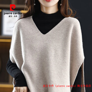 皮爾卡丹（pierre cardin）品牌高檔輕奢2025年秋季v領(lǐng)針織馬甲女百搭蝙蝠袖羊毛衫寬松坎肩 品牌高端新品-米駝色 M (建議95-110斤)