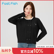 快魚圓領(lǐng)針織雙排扣開衫女2025春新款花邊領(lǐng)口長袖柔軟毛衣外套 黑色 M
