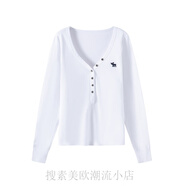 AF純欲春秋辣妹亨利針織衫小鹿修身性感v領(lǐng)長(cháng)袖羅紋紐扣打底上衣 白色 S