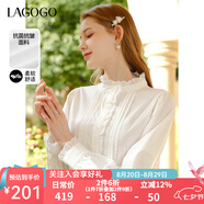 lagogo【抗菌抗皺】法式木耳邊白襯衫女士拉谷谷春秋長(cháng)袖立領(lǐng)上衣 本白色(V1) XL