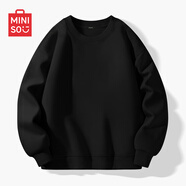名創(chuàng)優(yōu)品（MINISO）衛(wèi)衣男春秋中國(guó)風(fēng)潮牌寬松百搭無(wú)帽長(zhǎng)袖男士秋冬款圓領(lǐng)休閑上衣服 黑色(純色) 5XL (體重230-260斤左右)