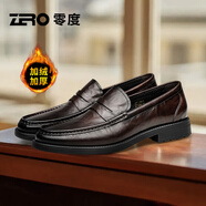 零度尚品休閑皮鞋男鞋秋季新款軟底一腳蹬豆豆鞋男上班通勤商務(wù)正裝鞋子男 暗棕色【加絨加厚】 標準皮鞋碼 41 (255mm)
