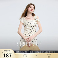 三彩獨(dú)醒2025夏季新款法式復(fù)古溫柔風(fēng)波點(diǎn)方領(lǐng)連衣裙收腰長(zhǎng)裙F 米白色幾何 S 155/80A