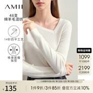 AMII2024早秋新款簡(jiǎn)約通勤風(fēng)不對(duì)稱斜V領(lǐng)長(zhǎng)袖毛衣女修身12423001 米白 160/84A/M