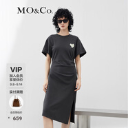 MO&Co.抗菌防螨愛心珠片解構(gòu)不對稱設(shè)計感顯瘦連衣裙摩安珂 鋼灰色-第2批 M 165