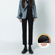 啟動(dòng)引擎（Qidongyinqing）黑色直筒牛仔褲女早秋新款高腰提臀顯瘦修身彈力小個(gè)子窄版煙管褲 黑色收腳邊（八分）厚絨 28 【建議100-110斤】