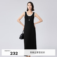 伊芙麗（eifini）伊芙麗撞色假兩件壓皺垂感休閑背心針織連衣裙女2024夏裝新款裙子 黑色 M 160/84A