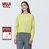 無(wú)印良品（MUJI）女式 棱紋編織 圓領(lǐng)短款針織衫 長(cháng)袖女款 女裝 薄款毛衣 淺黃色 L (165/88A)