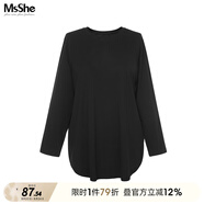 MsShe大碼女裝2025新款秋裝微胖5A抗菌冰瓷棉純色長(zhǎng)款開叉打底T恤 A1款-黑色現(xiàn)貨 2XL