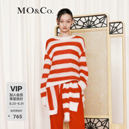MO&Co.毛衣春秋含馬海毛條紋針織衫毛絨感慵懶紅色摩安珂 紅白條色 M 165