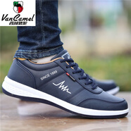 西域駱駝品牌男鞋秋季新款潮鞋透氣皮面鞋防水運動(dòng)鞋百搭休閑鞋韓版板鞋 3332深藍皮面防水 40 標準尺碼