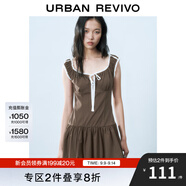 UR2025春季新款女裝撞色蕾絲飄帶U領(lǐng)無袖修身連衣裙UYY750014 深棕色 (偏短) L