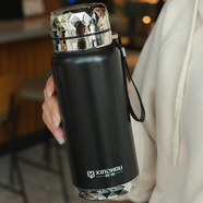 森森貓不銹鋼保溫杯簡(jiǎn)男女士便攜車(chē)載大容量辦公泡茶父母長(cháng)輩中年水杯子 真空提繩黑800ml+濾網(wǎng)+提繩+杯刷