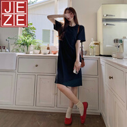 JEZE胖MM大碼300斤夏季復古疊穿鉤花鏤空連衣裙+黑色T恤裙兩件套裝女2 黑色T恤裙 XL 【120-150斤】